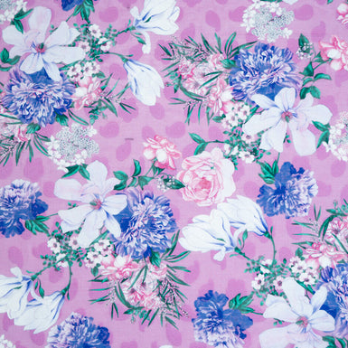 Purple Floral Printed Lilac Cotton Voile Jacquard