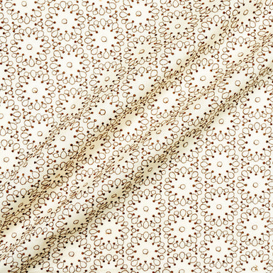 Brown Geometric Embroidered Soft Yellow Pure Linen