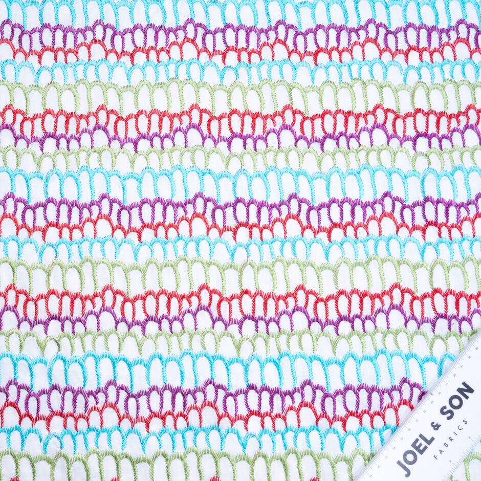 Multi-Coloured Embroidered White Handkerchief Linen