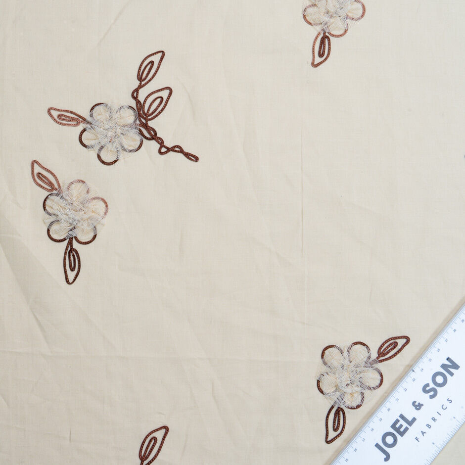 Tulle Floral Embroidered Soft Beige Pure Linen