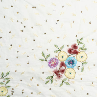 Pretty Floral Hand Beaded Ivory Linen