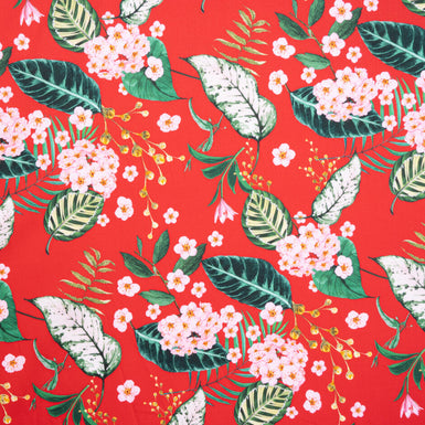 Floral Printed Bright Red Luxury Cotton (A 1.80m Piece)