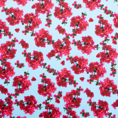 Red & Pink Floral Printed Sky Blue Luxury Cotton (A 2.15m Piece)
