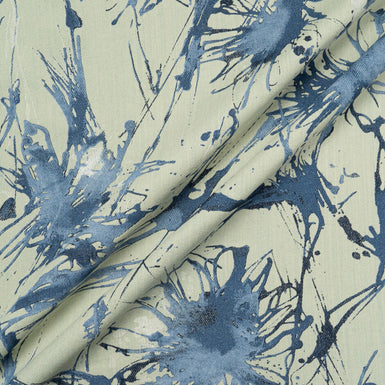 Blue 'Splash' Printed Cream Cotton Denim