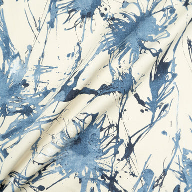 'Splash' Printed Ivory Cotton Denim Fabric