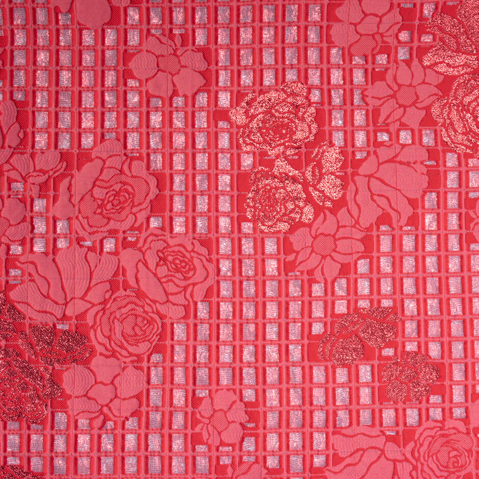 Cherry Red Square & Floral Metallic Cloqué