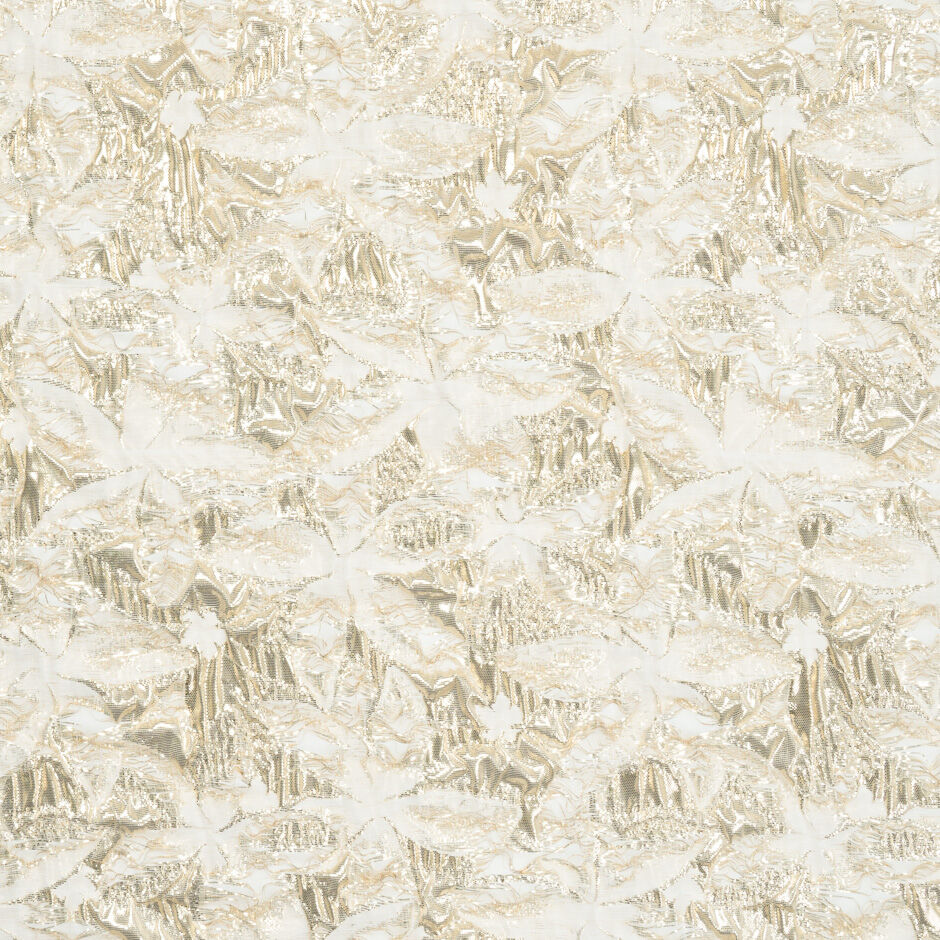 Gold Metallic Abstract Floral Ivory Silk Cloqué