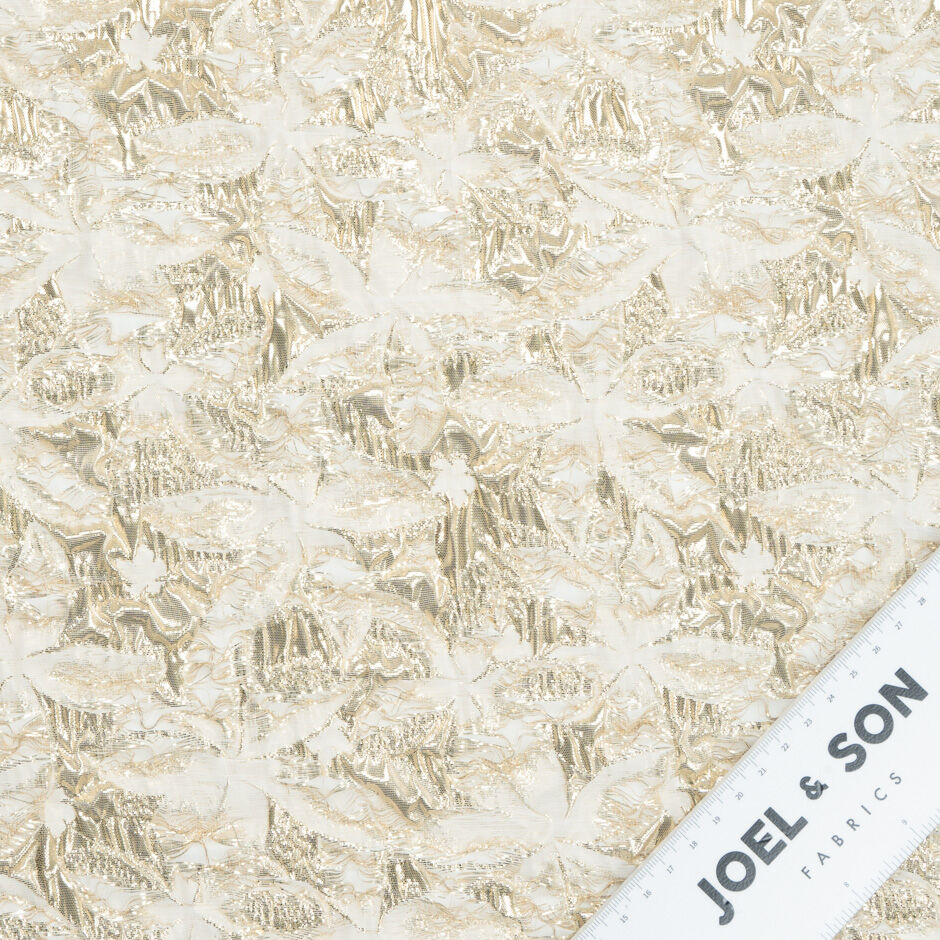 Gold Metallic Abstract Floral Ivory Silk Cloqué