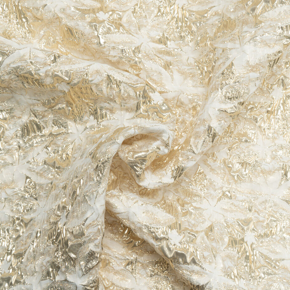Gold Metallic Abstract Floral Ivory Silk Cloqué