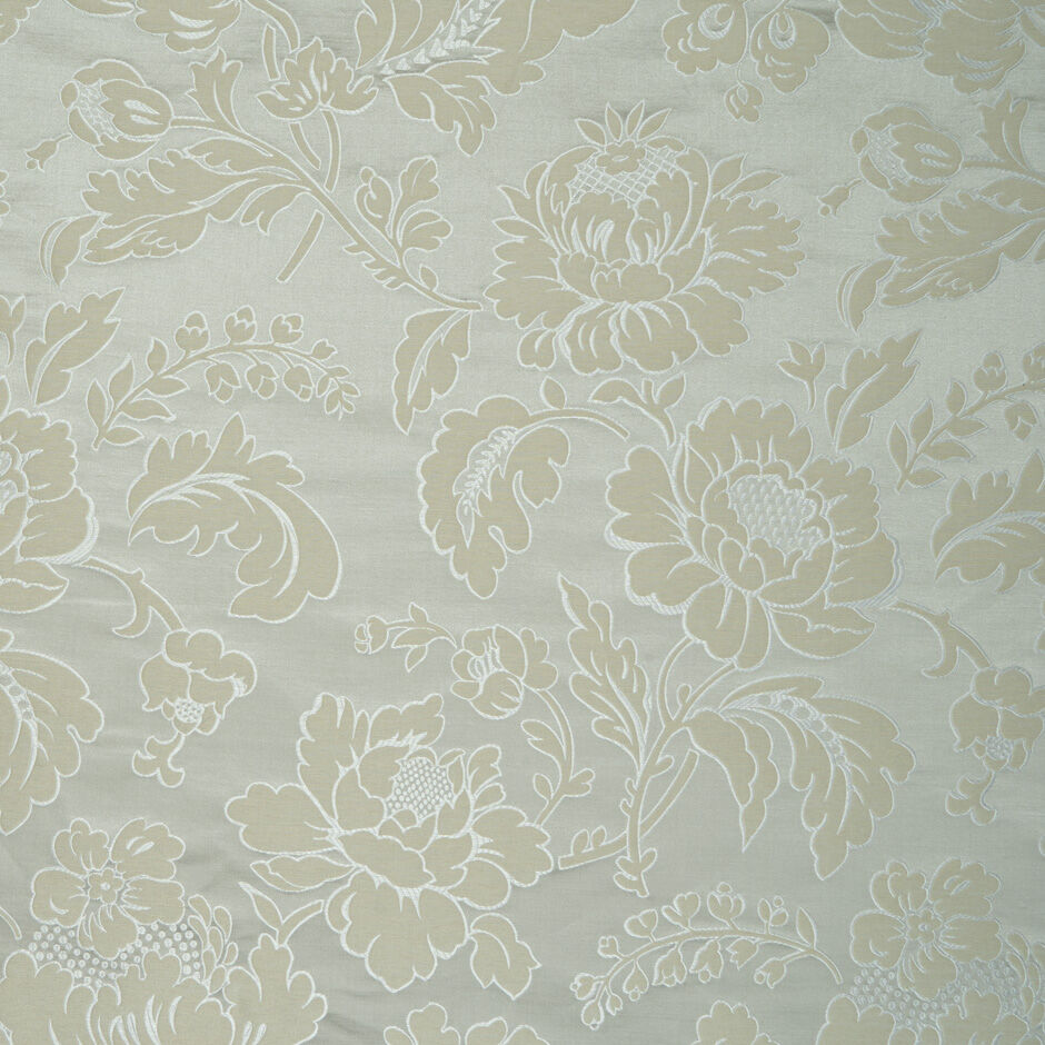 Deep Cream & Pale Grey Floral Pure Silk Brocade