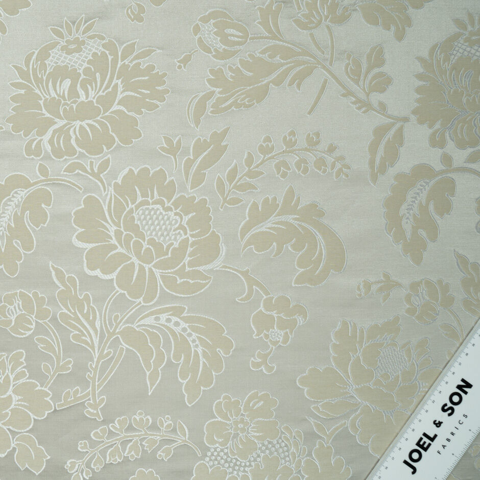 Deep Cream & Pale Grey Floral Pure Silk Brocade