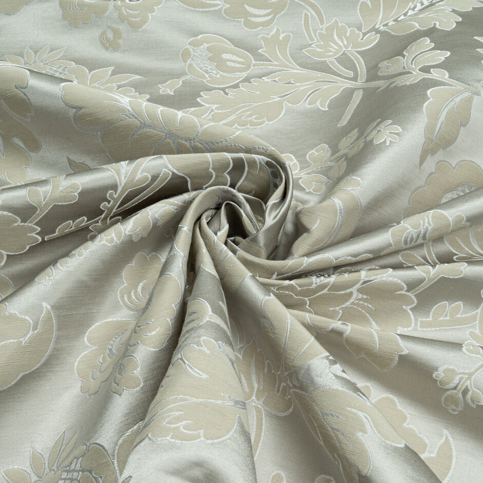 Deep Cream & Pale Grey Floral Pure Silk Brocade