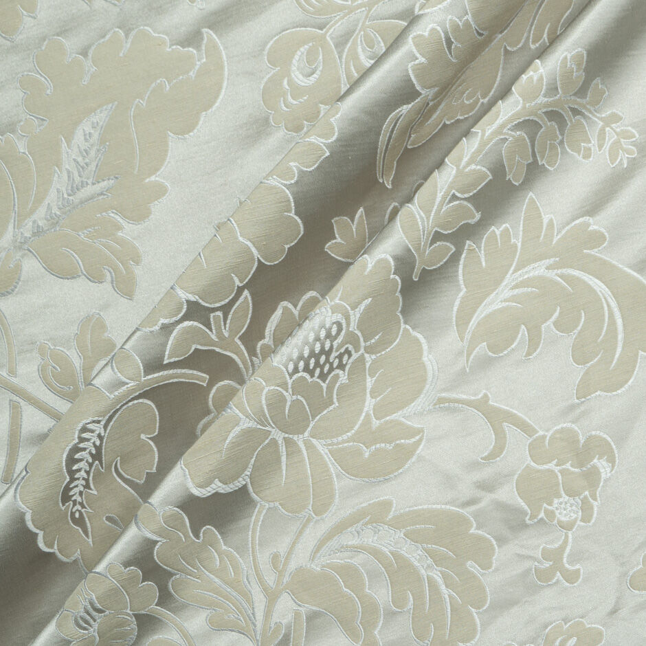 Deep Cream & Pale Grey Floral Pure Silk Brocade