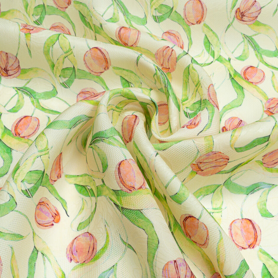 Tulip Printed Pure Silk Double Organza Jacquard