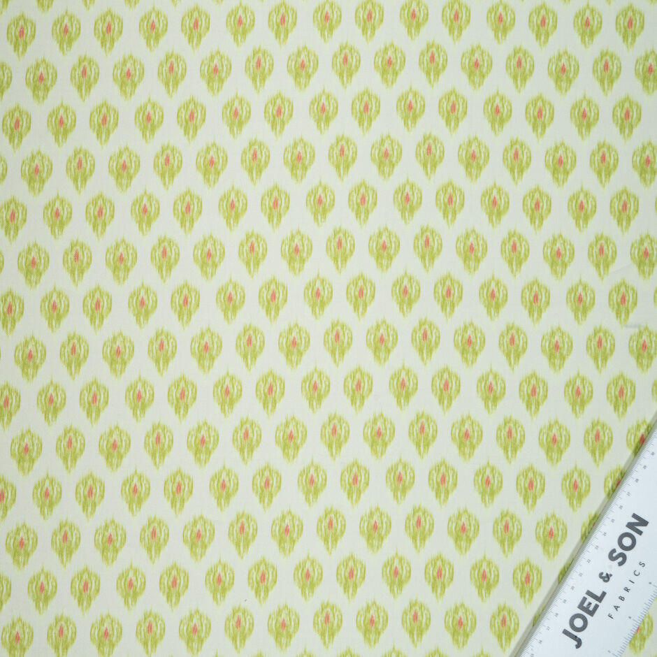 Green Ikat Printed Cream Silk Mikado
