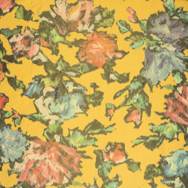 Rose Printed Saffron Yellow Silk Taffeta