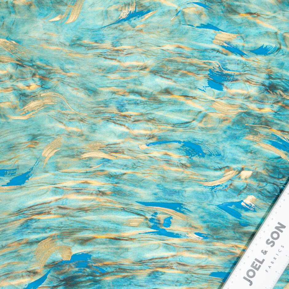 Blue & Gold Hand Painted Silk Mikado