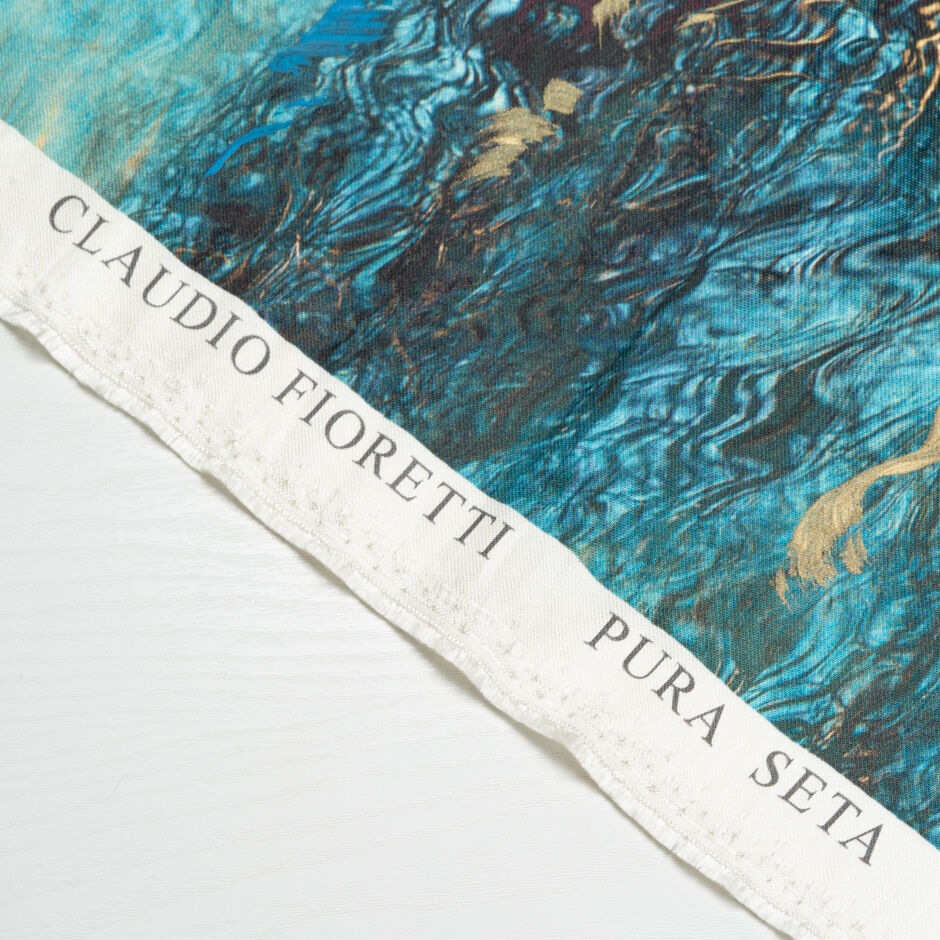 Blue & Gold Hand Painted Silk Mikado