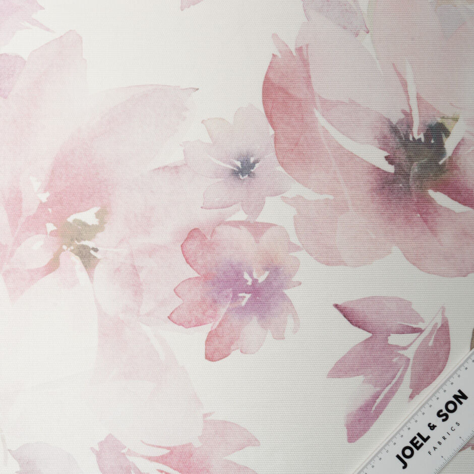 Large Pastel Pink Floral Printed White Mikado (A 3.10m Piece)