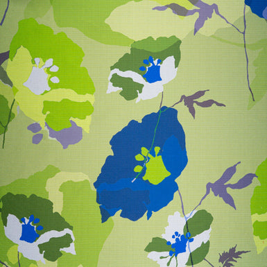 Blue Abstract Floral Green Printed Mikado
