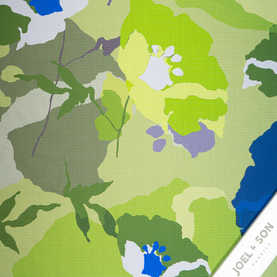 Blue Abstract Floral Green Printed Mikado