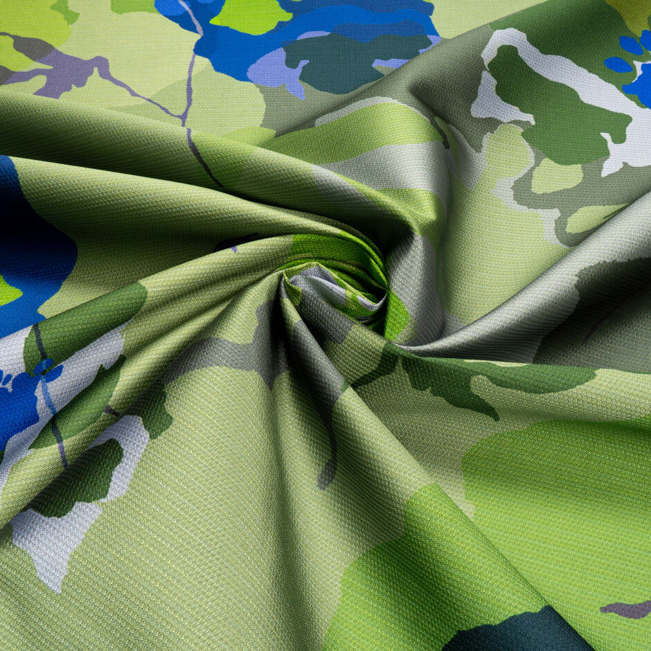 Blue Abstract Floral Green Printed Mikado