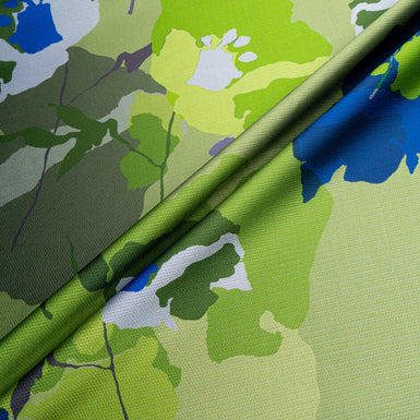 Blue Abstract Floral Green Printed Mikado