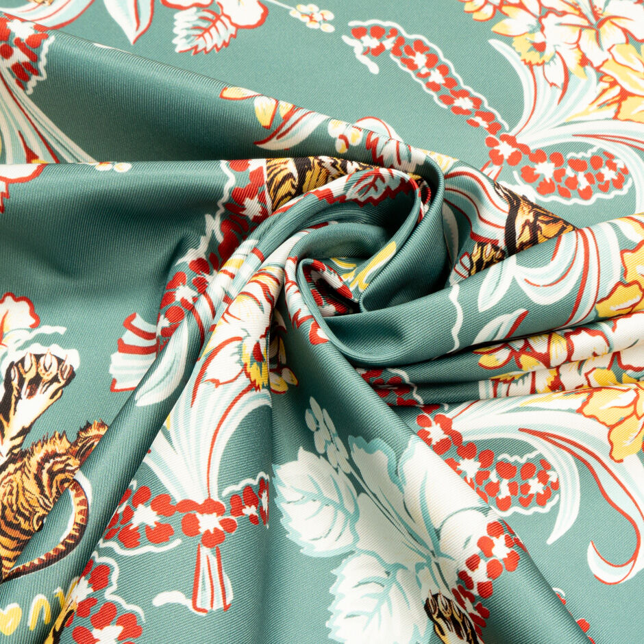 Tiger & Floral Printed Green Nylon Coating