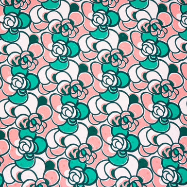 Candy Pink & Green Floral Printed Silk Jacquard