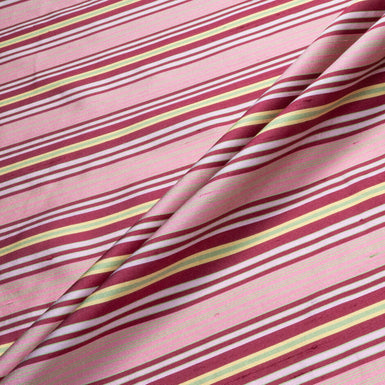 Candy Pink, Cherry & Yellow Striped Silk Shantung