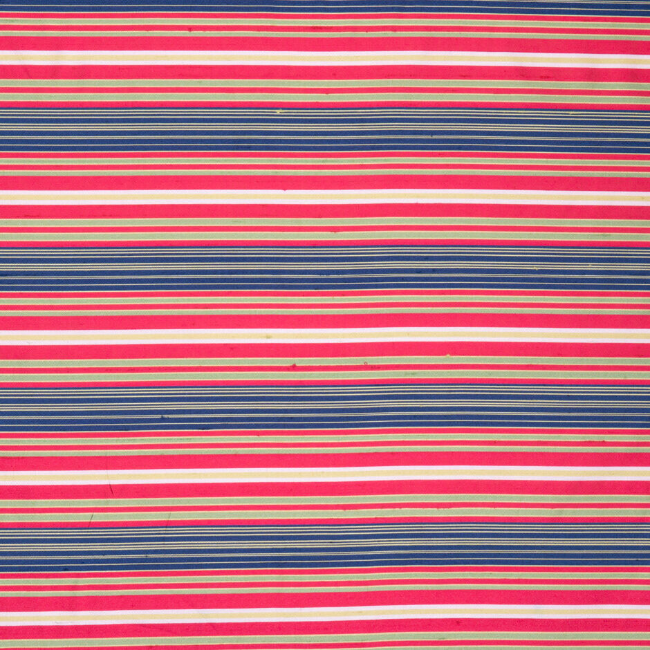 Cherry Red, Blue & Green Striped Silk Shantung