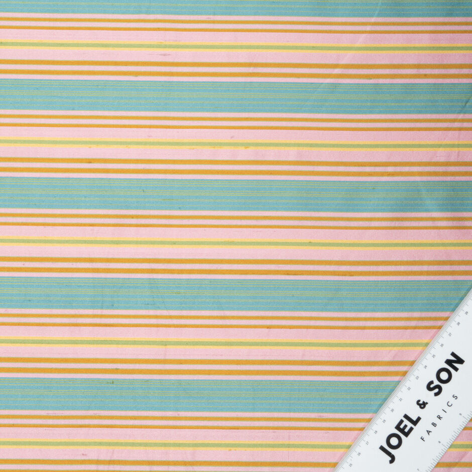 Multi-Coloured Striped Pure Silk Shantung