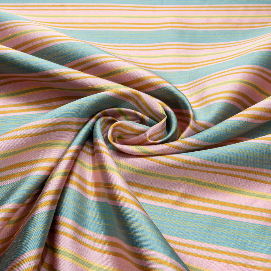 Multi-Coloured Striped Pure Silk Shantung