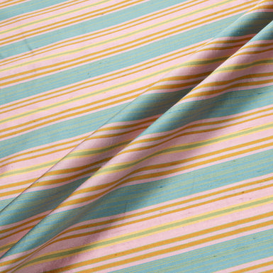 Multi-Coloured Striped Pure Silk Shantung