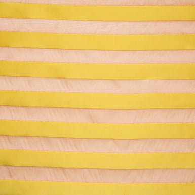 Canary Yellow Satin & Peach Wide Striped Organza