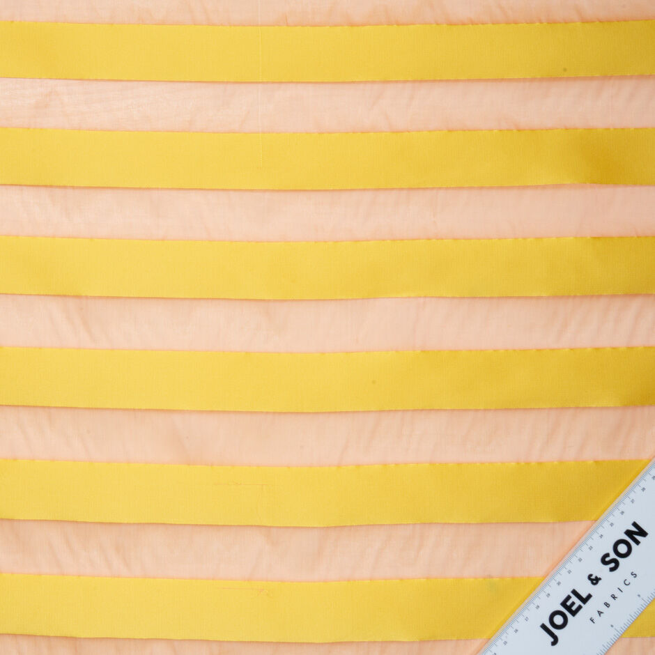 Canary Yellow Satin & Peach Wide Striped Organza