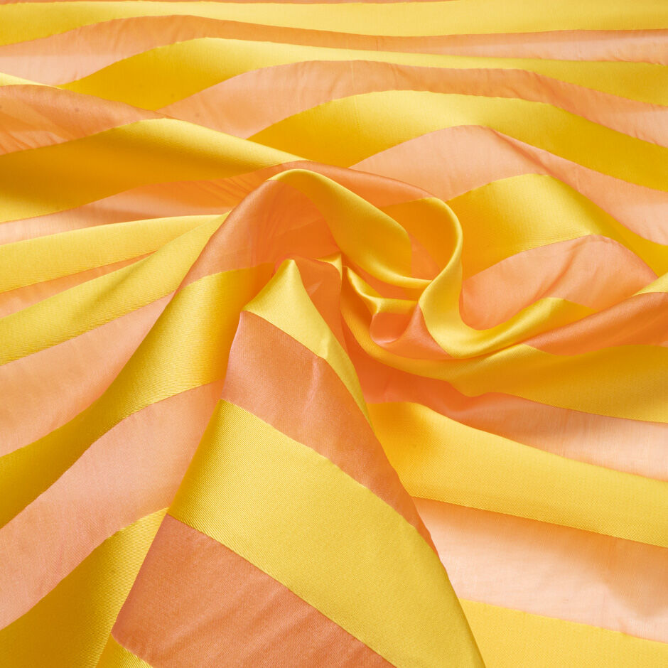 Canary Yellow Satin & Peach Wide Striped Organza