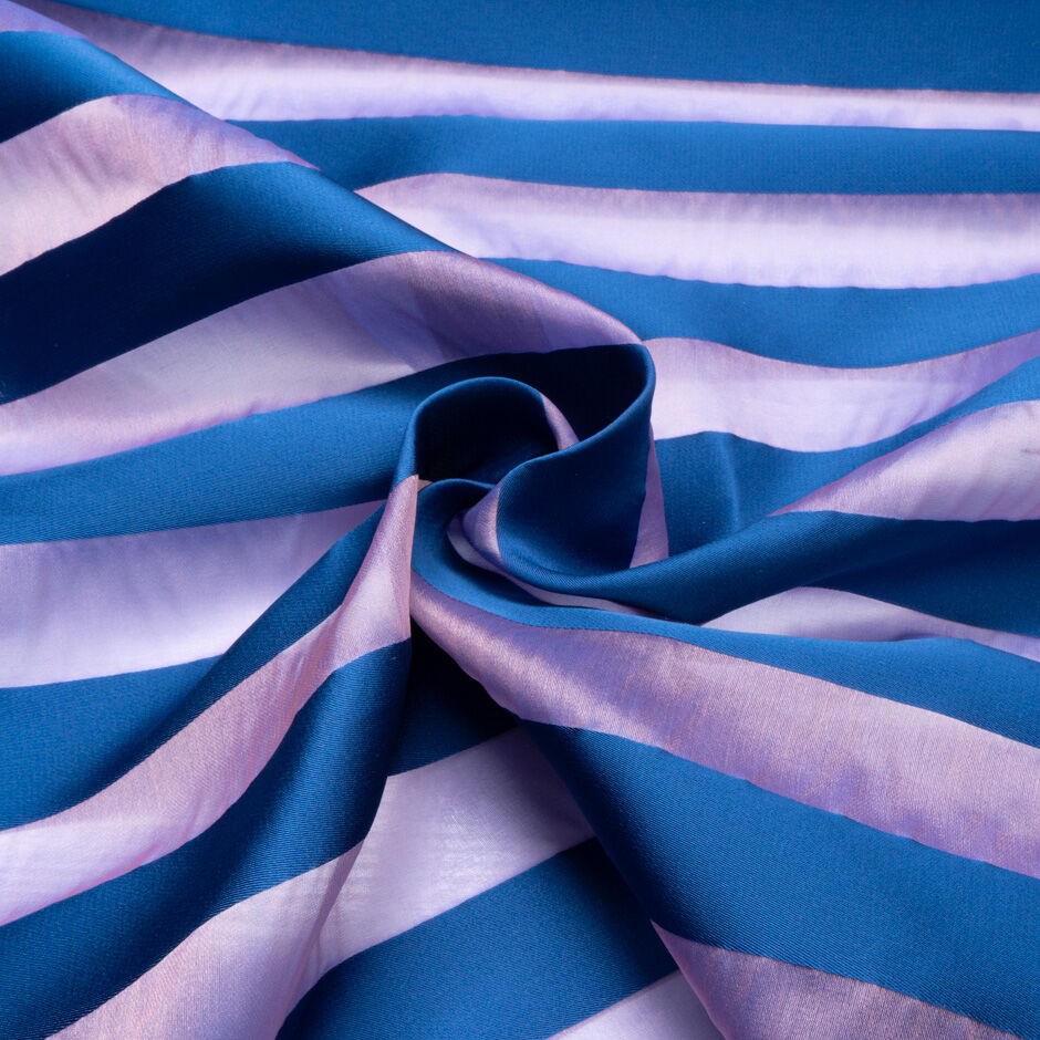 Wide Dark Blue Satin Striped Lilac Silk Organza