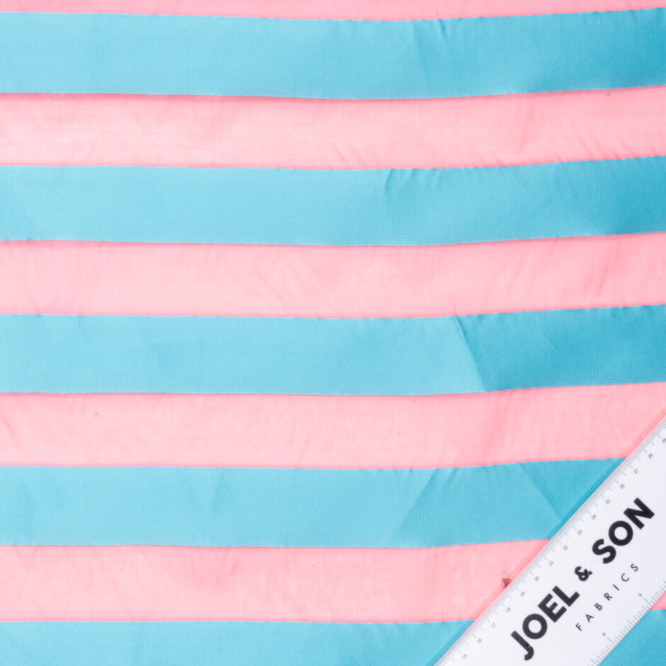 Turquoise Satin Striped Pink Silk Organza