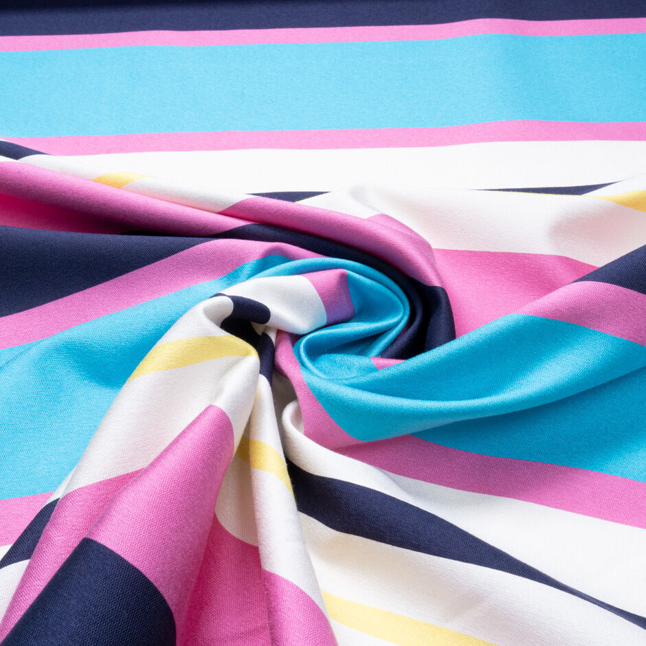 Multi-Coloured Striped Viscose Blend Shantung