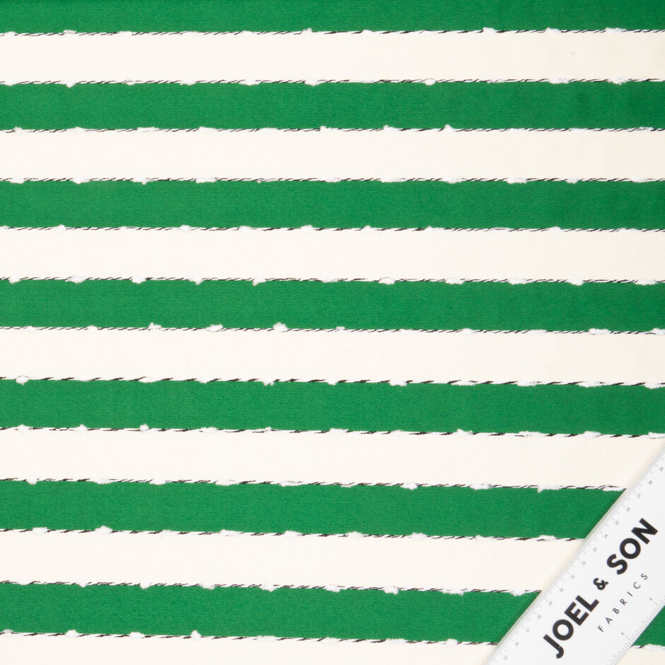 Emerald Green & Ivory Wide Striped Shantung