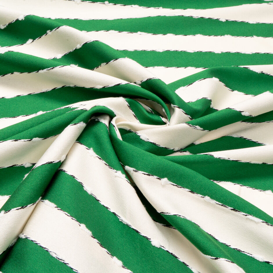 Emerald Green & Ivory Wide Striped Shantung