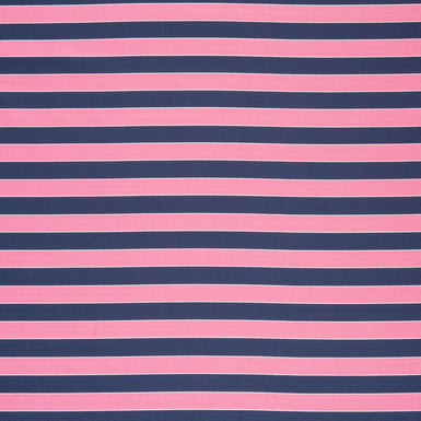 Candy Pink & Midnight Blue Striped Silk & Cotton Twill