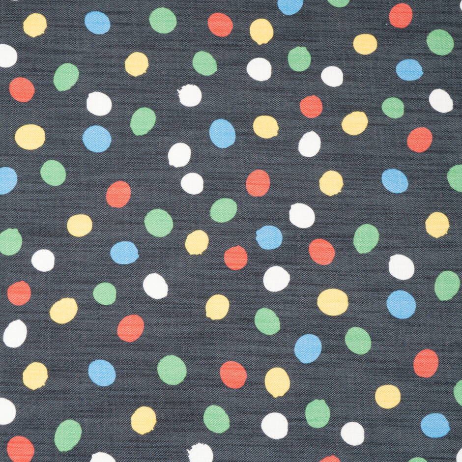 Multi-Coloured Spotted Dark Blue Stretch Denim