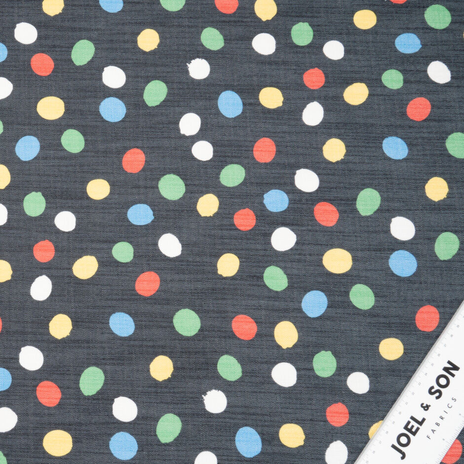 Multi-Coloured Spotted Dark Blue Stretch Denim