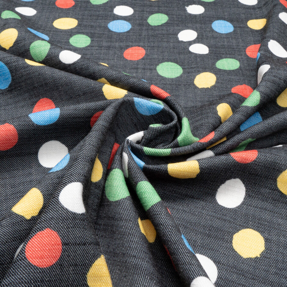 Multi-Coloured Spotted Dark Blue Stretch Denim