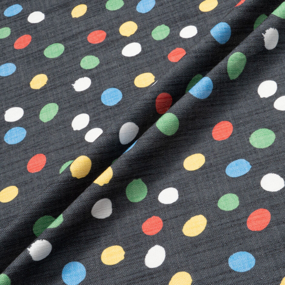 Multi-Coloured Spotted Dark Blue Stretch Denim