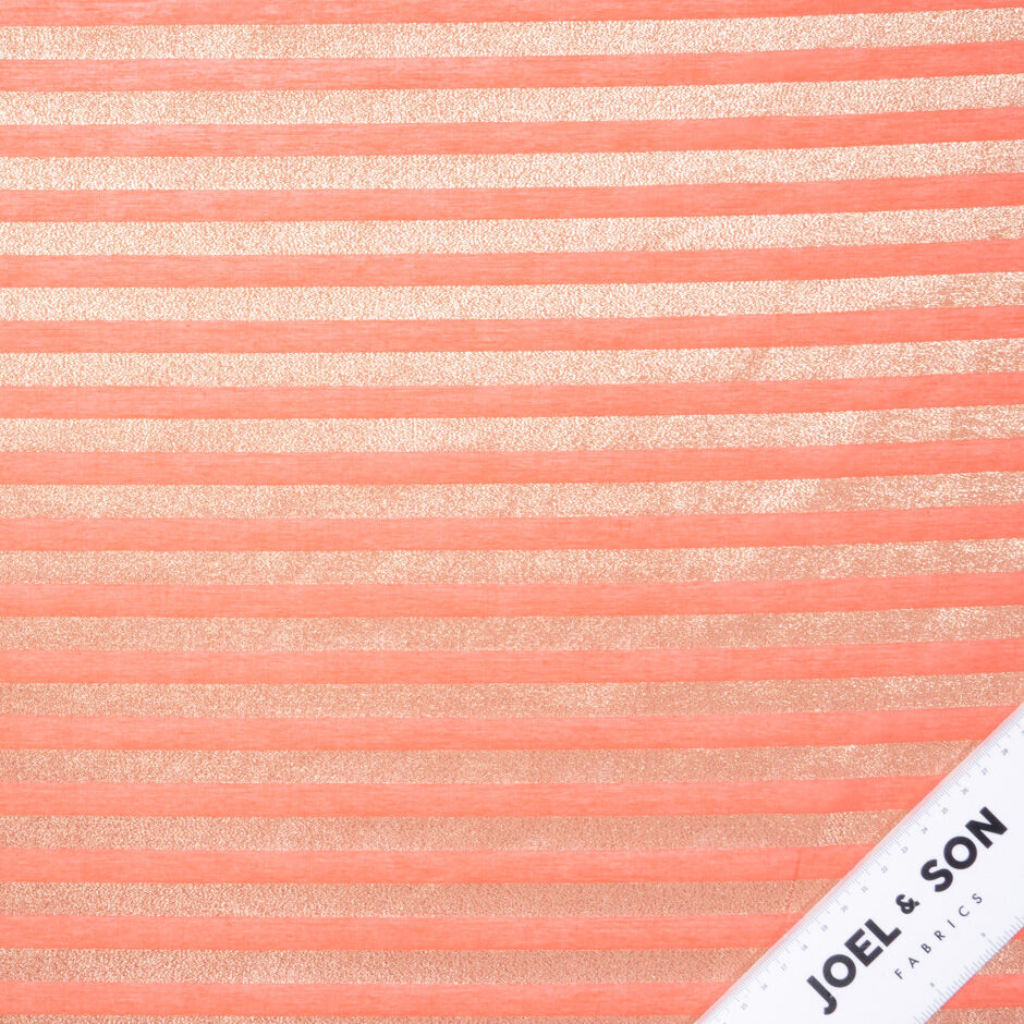 Light Red & Gold Metallic Striped Silk Organza