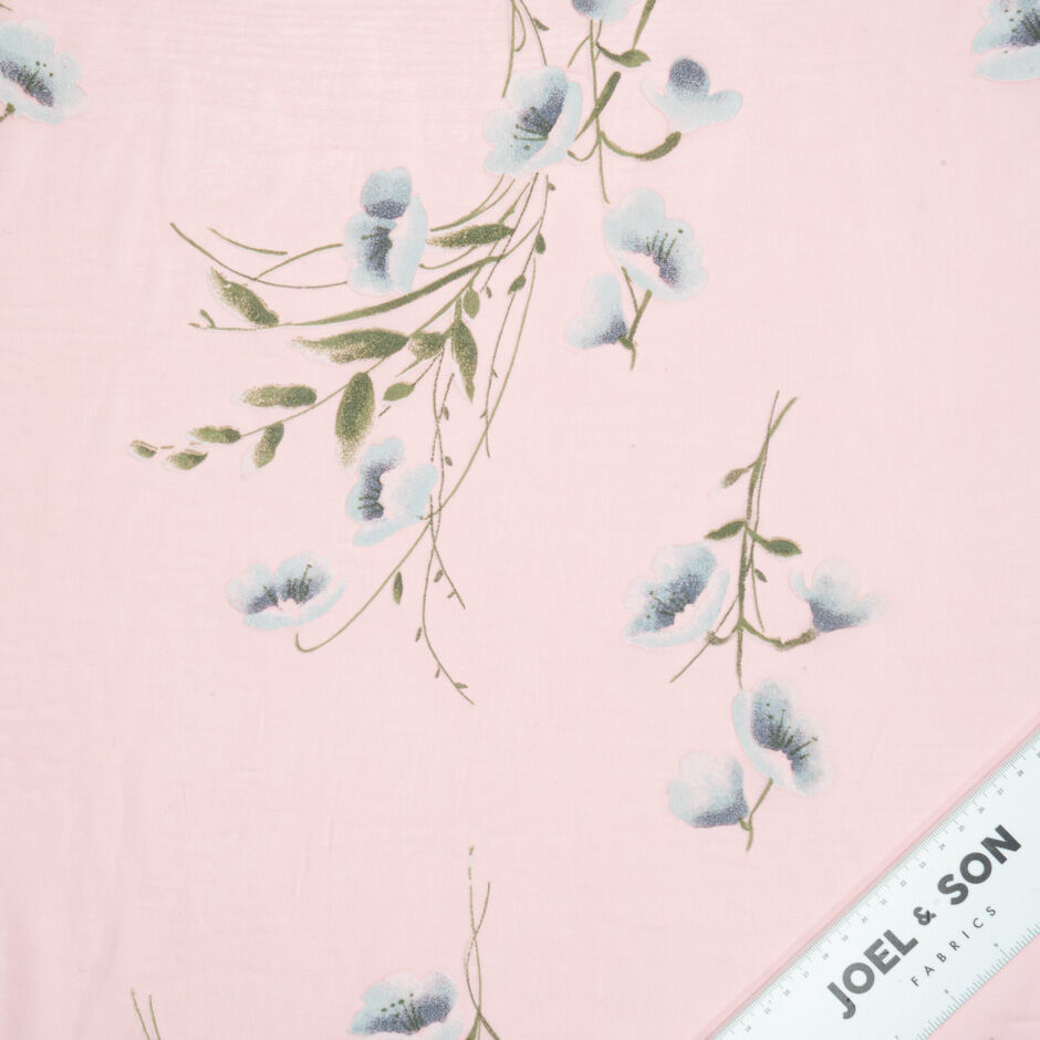 Grey Floral Flocked Appliqué Baby Pink Georgette