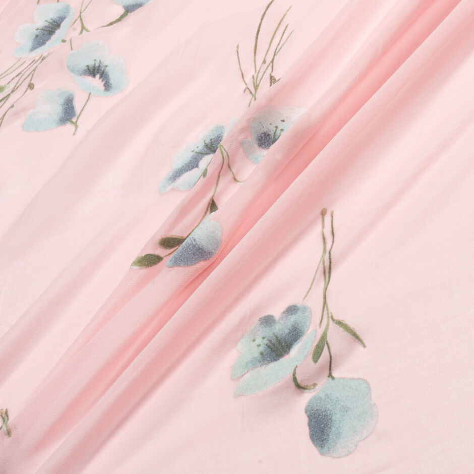 Grey Floral Flocked Appliqué Baby Pink Georgette